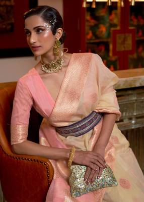 Cream Keith Linen Festive Wear Weaving Saree Collection 3