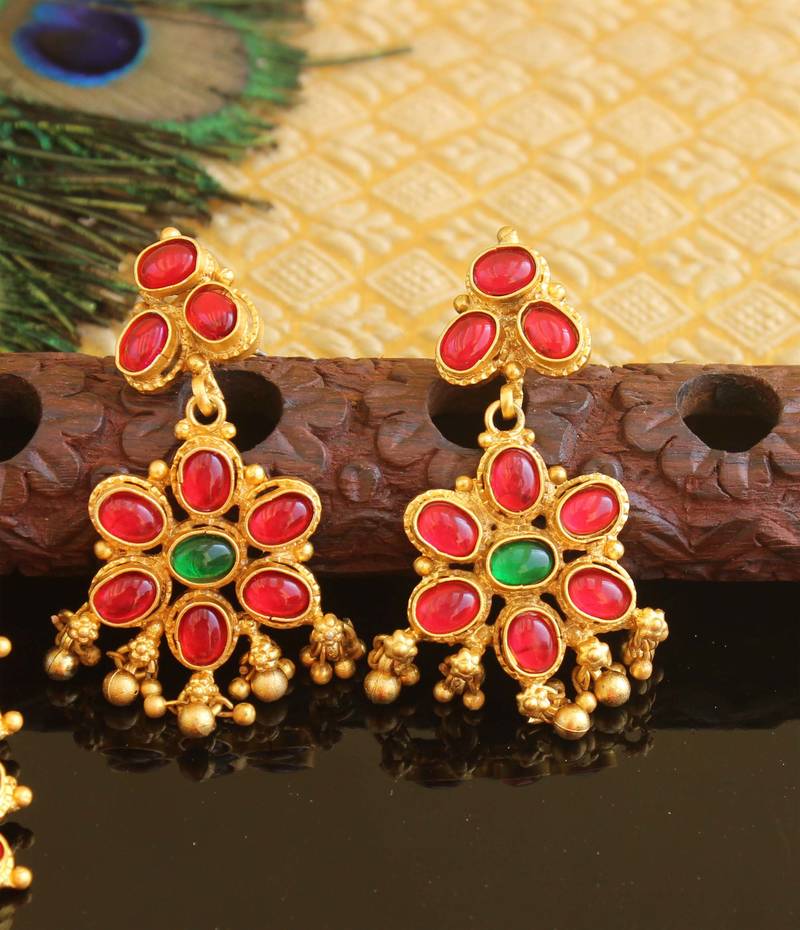 Matte finish kempu necklace set