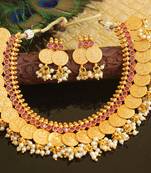 Matte finish temple coin necklace set