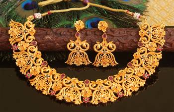 Designer matte finish peacock necklace set 1