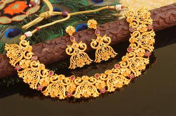 Designer matte finish peacock necklace set 2