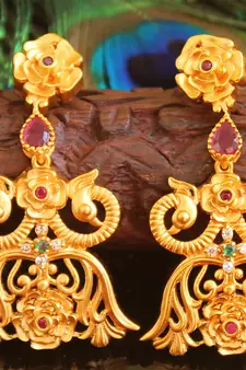 Designer matte finish peacock necklace set