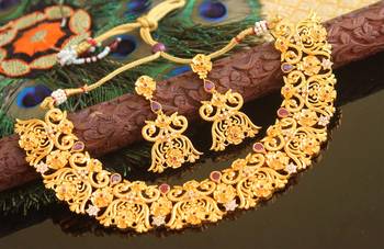 Designer matte finish peacock necklace set 1