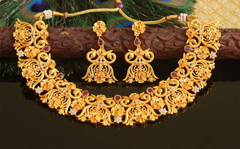 Designer matte finish peacock necklace set