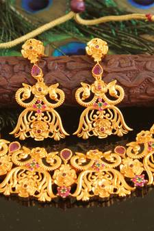 Designer matte finish peacock necklace set