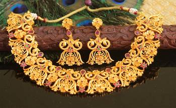 Designer matte finish peacock necklace set 1