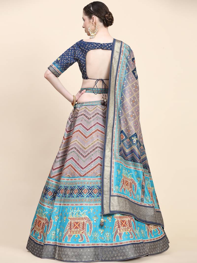 Multi Colour Embroidered Silk Traditional Lehnga Choli with Blouse Free Size