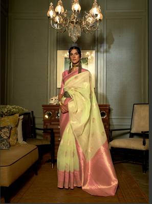 Lemon Yellow Keith Linen Festive Wear Weaving Saree Collection 1