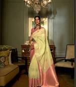 Lemon Yellow Keith Linen Festive Wear Weaving Saree Collection
