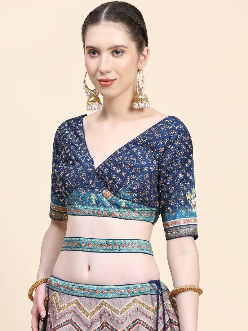 Multi Colour Embroidered Silk Traditional Lehnga Choli with Blouse Free Size