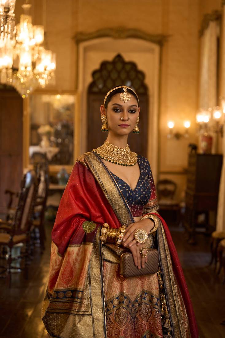 Multi Colour Embroidered Silk Traditional Lehnga Choli with Blouse Free Size