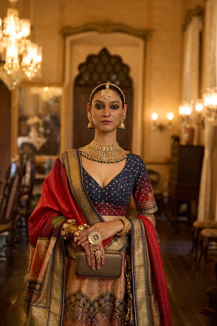 Multi Colour Embroidered Silk Traditional Lehnga Choli with Blouse Free Size