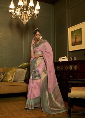 Pink Keith Linen Festive Wear Weaving Saree Collection 1