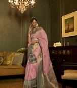 Pink Keith Linen Festive Wear Weaving Saree Collection