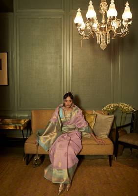 Pink Keith Linen Festive Wear Weaving Saree Collection 2