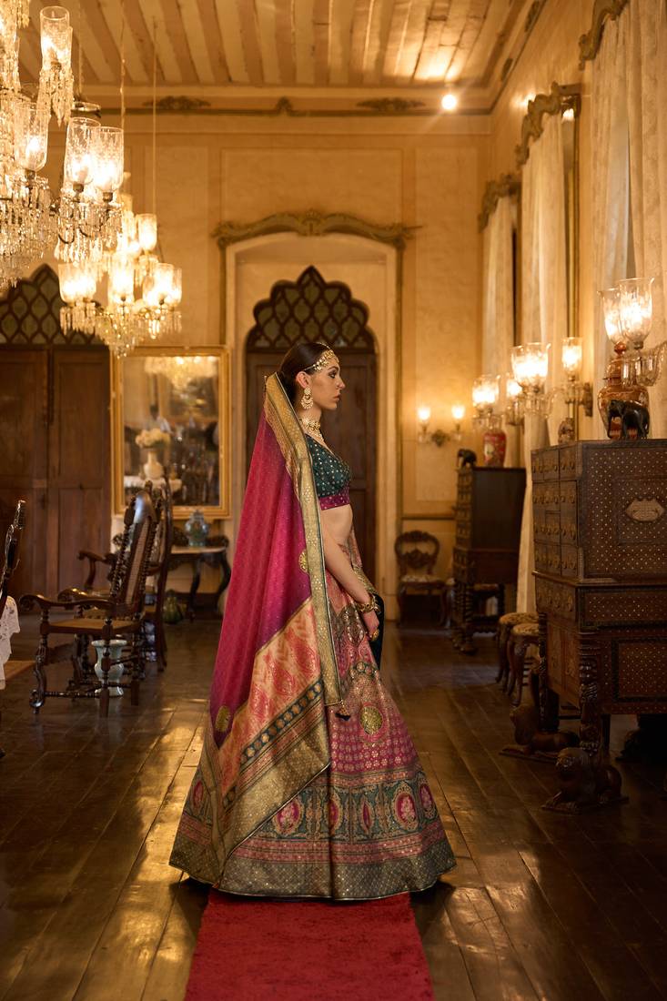 TUSSER SOFT RED WITH NAVY BLUE Embroidered Silk Traditional Lehnga Choli with Blouse Free Size