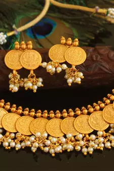 Designer matte finish Temple necklace set
