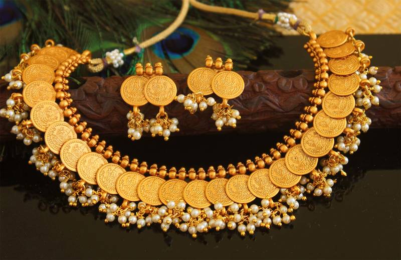 Designer matte finish Temple necklace set