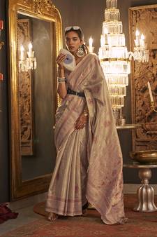  Baby Pink Woven Silk Blend Saree With Blouse