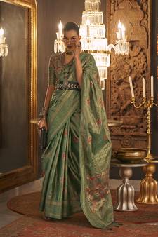  Light Green Woven Silk Blend Saree With Blouse
