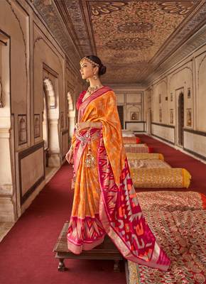 Honey Yellow Patola Silk Blend Saree With Blouse 1