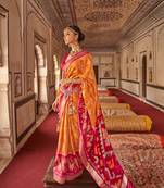 Honey Yellow Patola Silk Blend Saree With Blouse