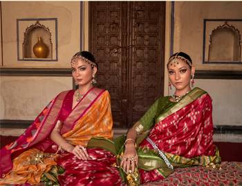 Honey Yellow Patola Silk Blend Saree With Blouse 2