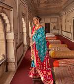 Sky Blue Patola Silk Blend Saree With Blouse