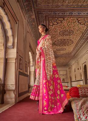 Hot Pink Patola Silk Blend Saree With Blouse 1