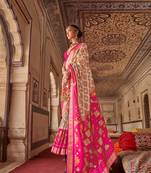Hot Pink Patola Silk Blend Saree With Blouse