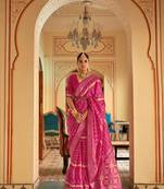Pink Patola Silk Blend Saree With Blouse