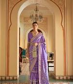 Lavender Patola Silk Blend Saree With Blouse