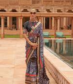 Grey Patola Silk Blend Saree With Blouse