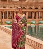 Green Patola Silk Blend Saree With Blouse