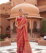 Red Patola Silk Blend Saree With Blouse