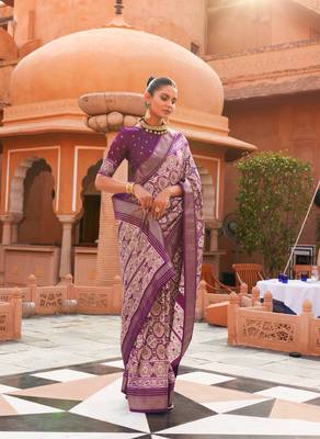 Purple Patola Silk Blend Saree With Blouse 1