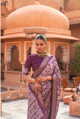 Purple Patola Silk Blend Saree With Blouse 2