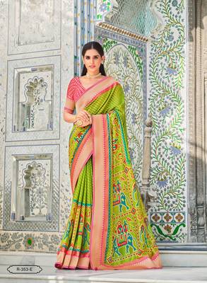 Mehndi Green Patola Silk Blend Saree With Blouse 1