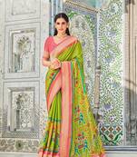 Mehndi Green Patola Silk Blend Saree With Blouse