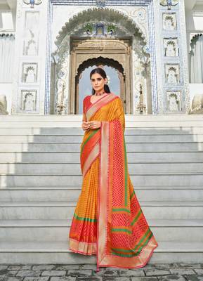 Multicolor Patola Silk Blend Saree With Blouse 1