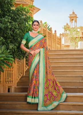 Multicolor Patola Silk Blend Saree With Blouse 1