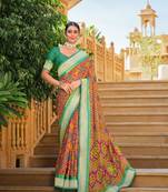 Multicolor Patola Silk Blend Saree With Blouse