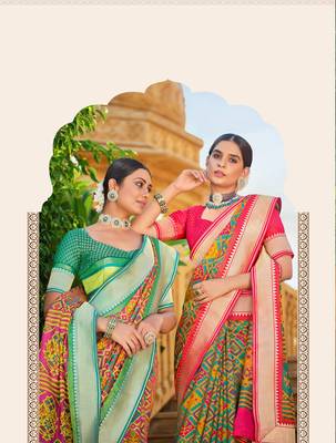 Multicolor Patola Silk Blend Saree With Blouse 2
