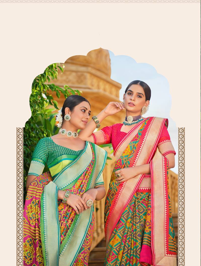 Multicolor Patola Silk Blend Saree With Blouse