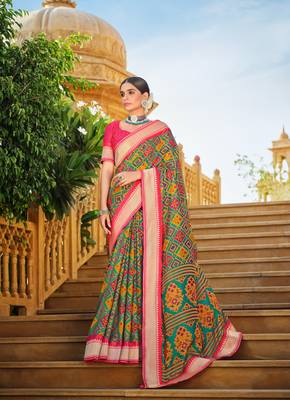 Multicolor Patola Silk Blend Saree With Blouse 1