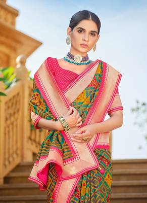 Multicolor Patola Silk Blend Saree With Blouse 2