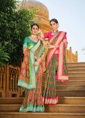 Multicolor Patola Silk Blend Saree With Blouse 3