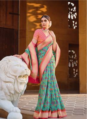 Multicolor Patola Silk Blend Saree With Blouse 2