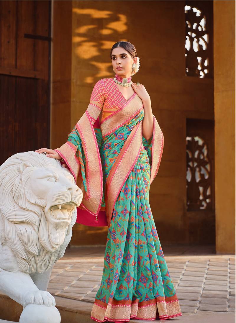 Multicolor Patola Silk Blend Saree With Blouse