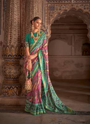 Multicolor Patola Silk Blend Saree With Blouse 1